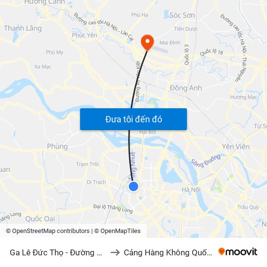 Ga Lê Đức Thọ - Đường Hồ Tùng Mậu to Cảng Hàng Không Quốc Tế Nội Bài map