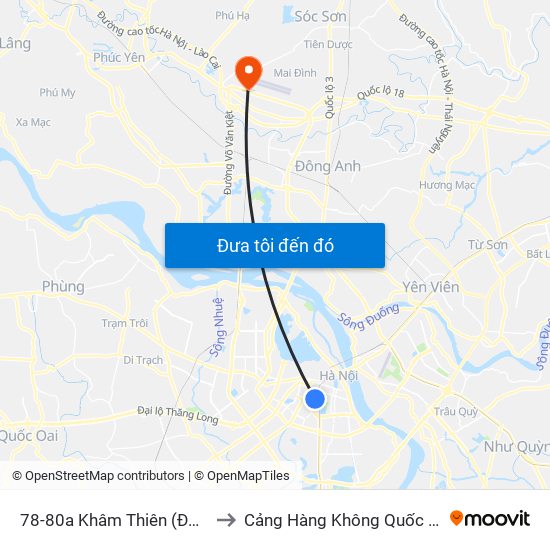 78-80a Khâm Thiên (Đối Diện 71) to Cảng Hàng Không Quốc Tế Nội Bài map