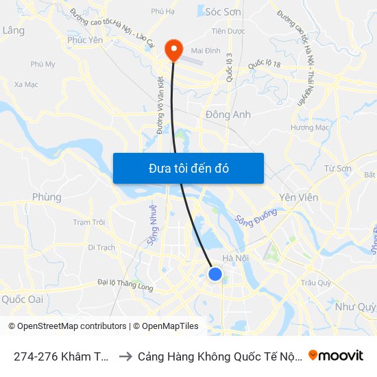 274-276 Khâm Thiên to Cảng Hàng Không Quốc Tế Nội Bài map