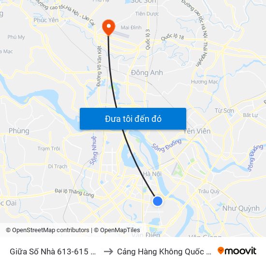 Giữa Số Nhà 613-615 Kim Ngưu to Cảng Hàng Không Quốc Tế Nội Bài map