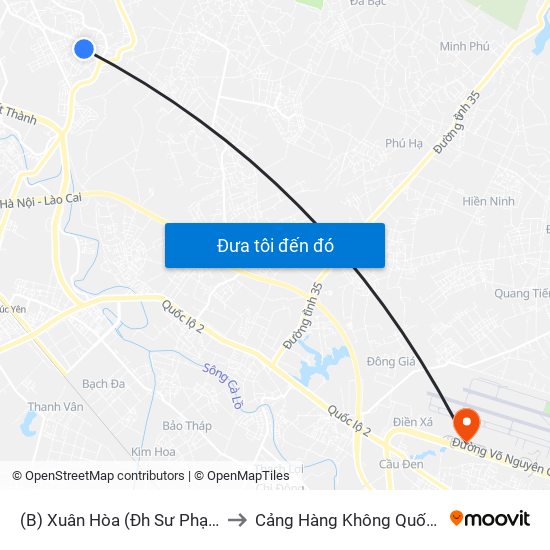 (B) Xuân Hòa (Đh Sư Phạm Hà Nội 2) to Cảng Hàng Không Quốc Tế Nội Bài map