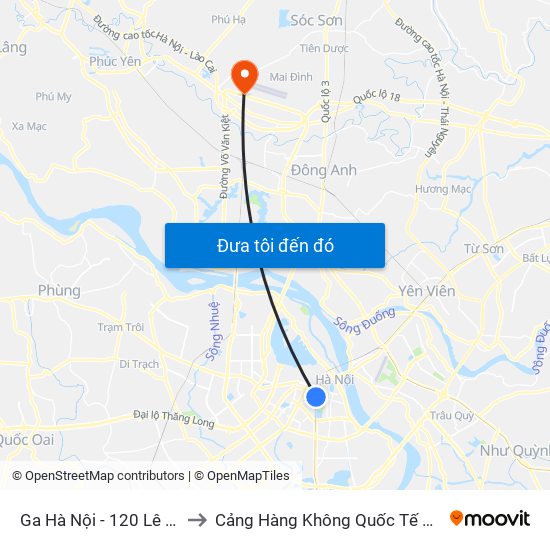 Ga Hà Nội - 120 Lê Duẩn to Cảng Hàng Không Quốc Tế Nội Bài map