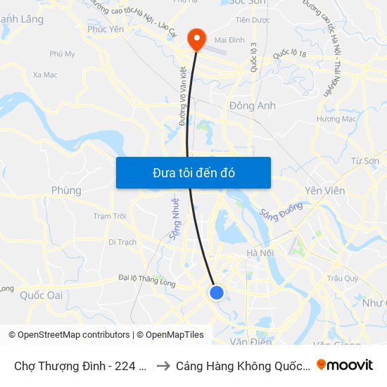 Chợ Thượng Đình - 224 Nguyễn Trãi to Cảng Hàng Không Quốc Tế Nội Bài map
