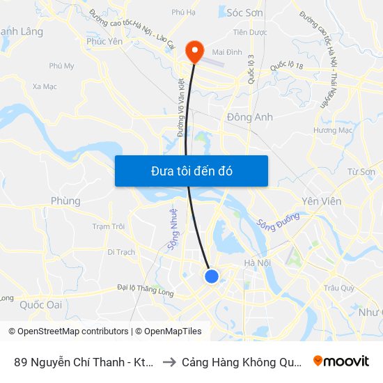 89 Nguyễn Chí Thanh - Ktx Đại Học Luật to Cảng Hàng Không Quốc Tế Nội Bài map