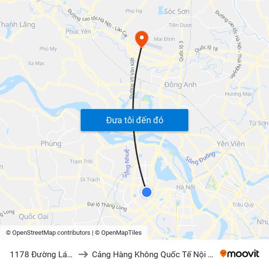 1178 Đường Láng to Cảng Hàng Không Quốc Tế Nội Bài map