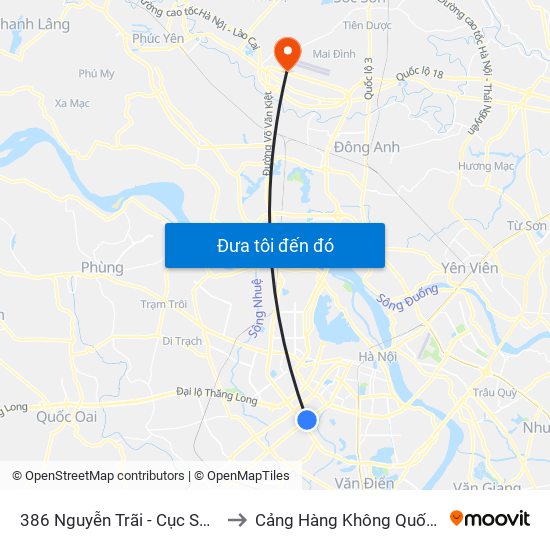386 Nguyễn Trãi - Cục Sở Hữu Trí Tuệ to Cảng Hàng Không Quốc Tế Nội Bài map