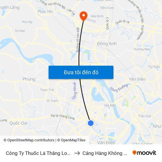 Công Ty Thuốc Lá Thăng Long - 235 Nguyễn Trãi to Cảng Hàng Không Quốc Tế Nội Bài map