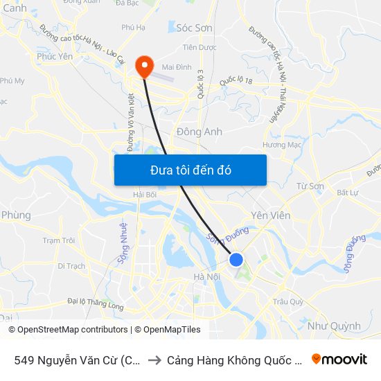 549 Nguyễn Văn Cừ (Cột Trước) to Cảng Hàng Không Quốc Tế Nội Bài map