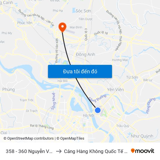 358 - 360 Nguyễn Văn Cừ to Cảng Hàng Không Quốc Tế Nội Bài map