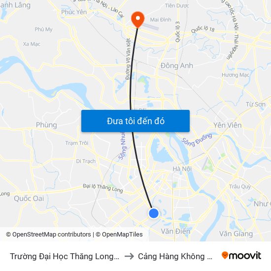 Trường Đại Học Thăng Long - Nghiêm Xuân Yêm to Cảng Hàng Không Quốc Tế Nội Bài map