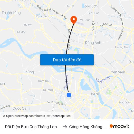 Đối Diện Bưu Cục Thăng Long - Đường Phạm Hùng to Cảng Hàng Không Quốc Tế Nội Bài map