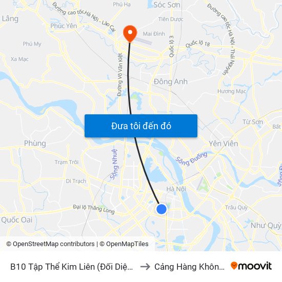 B10 Tập Thể Kim Liên (Đối Diện Ngõ 46b Phạm Ngọc Thạch) to Cảng Hàng Không Quốc Tế Nội Bài map