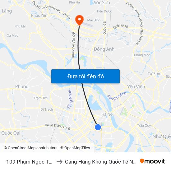 109 Phạm Ngọc Thạch to Cảng Hàng Không Quốc Tế Nội Bài map
