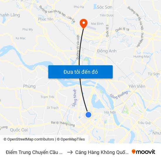 Điểm Trung Chuyển Cầu Giấy - Gtvt 02 to Cảng Hàng Không Quốc Tế Nội Bài map