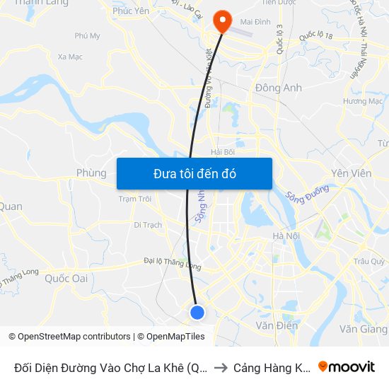 Đối Diện Đường Vào Chợ La Khê (Qua Ga Metro La Khê) - 405 Quang Trung (Hà Đông) to Cảng Hàng Không Quốc Tế Nội Bài map