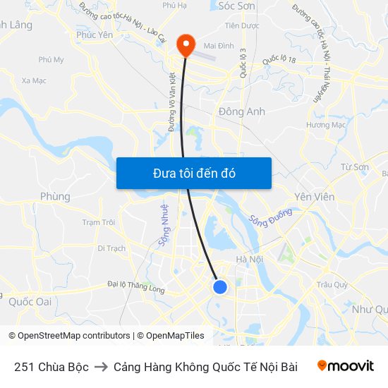 251 Chùa Bộc to Cảng Hàng Không Quốc Tế Nội Bài map