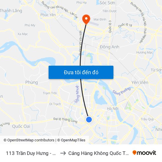 113 Trần Duy Hưng - Bộ Khcn to Cảng Hàng Không Quốc Tế Nội Bài map