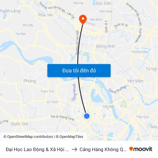 Đại Học Lao Động & Xã Hội - 43 Trần Duy Hưng to Cảng Hàng Không Quốc Tế Nội Bài map