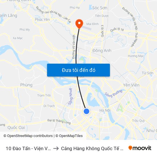 10 Đào Tấn - Viện Vật Lý to Cảng Hàng Không Quốc Tế Nội Bài map