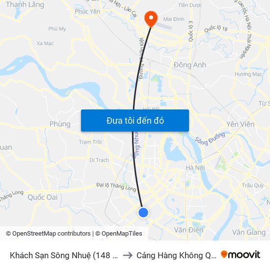 Khách Sạn Sông Nhuệ (148 Trần Phú- Hà Đông) to Cảng Hàng Không Quốc Tế Nội Bài map