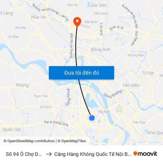 Số 94 Ô Chợ Dừa to Cảng Hàng Không Quốc Tế Nội Bài map