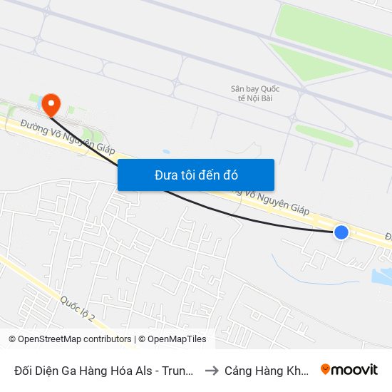 Đối Diện Ga Hàng Hóa Als - Trung Tâm Dịch Vụ Kỹ Thuật Cung Ứng Điện to Cảng Hàng Không Quốc Tế Nội Bài map
