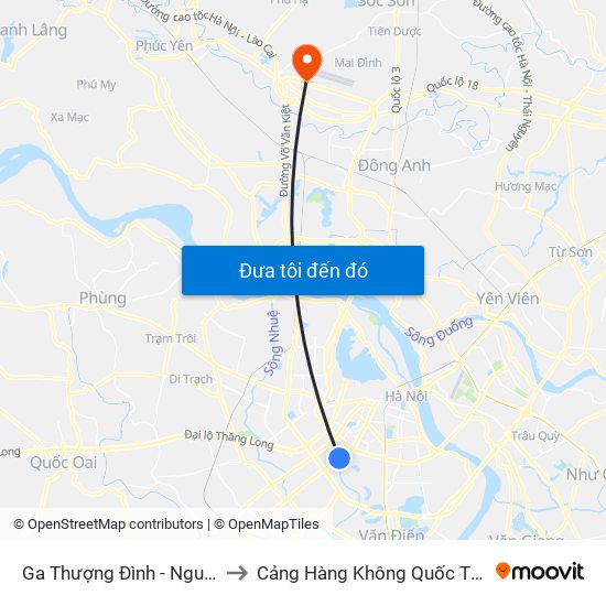 Ga Thượng Đình - Nguyễn Trãi to Cảng Hàng Không Quốc Tế Nội Bài map