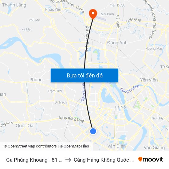 Ga Phùng Khoang - 81 Trần Phú to Cảng Hàng Không Quốc Tế Nội Bài map