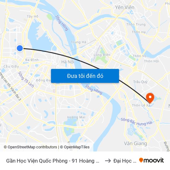 Gần Học Viện Quốc Phòng - 91 Hoàng Quốc Việt to Đại Học Vin map