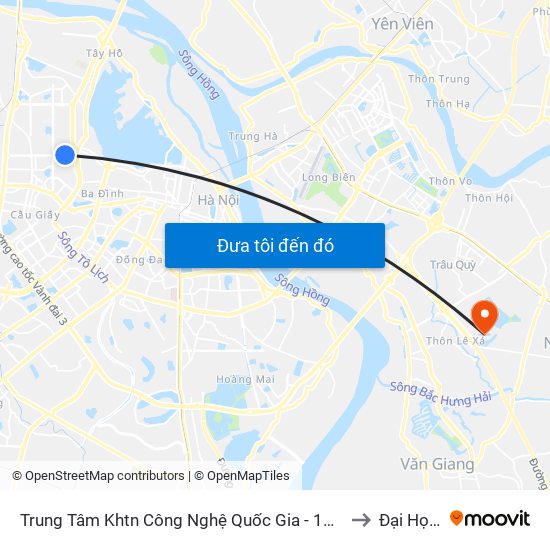Trung Tâm Khtn Công Nghệ Quốc Gia - 18 Hoàng Quốc Việt to Đại Học Vin map