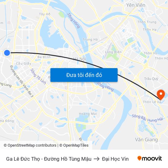 Ga Lê Đức Thọ - Đường Hồ Tùng Mậu to Đại Học Vin map
