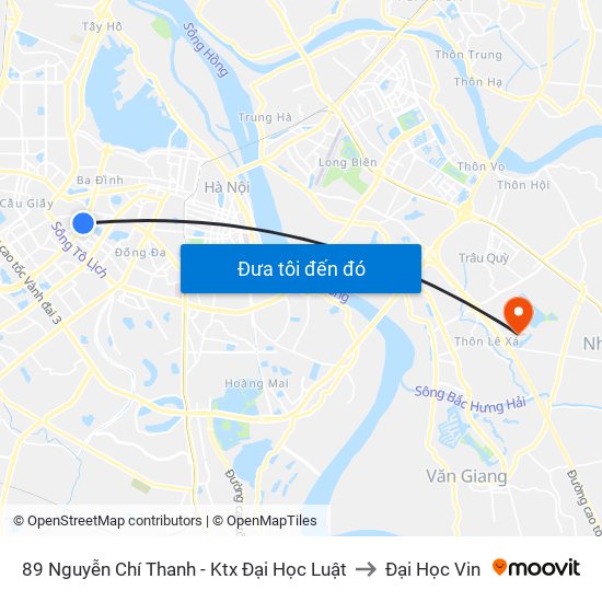 89 Nguyễn Chí Thanh - Ktx Đại Học Luật to Đại Học Vin map