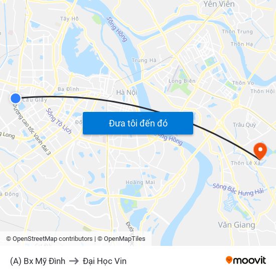 (A) Bx Mỹ Đình to Đại Học Vin map