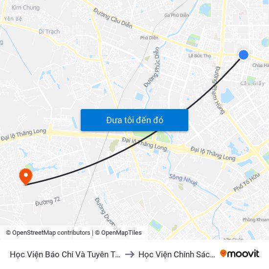 Học Viện Báo Chí Và Tuyên Truyền - 36 Xuân Thủy to Học Viện Chính Sách Và Phát Triển map