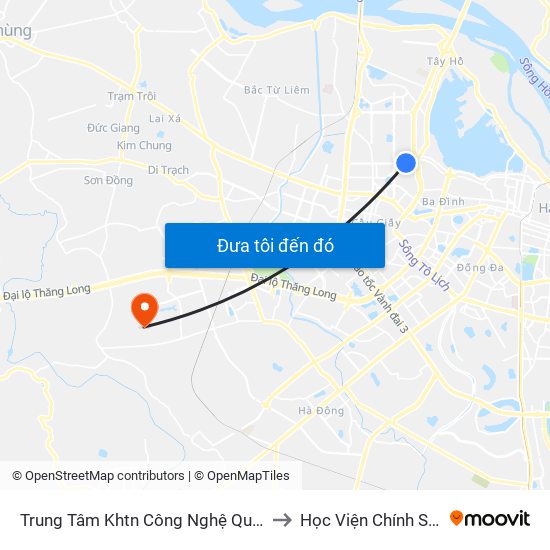 Trung Tâm Khtn Công Nghệ Quốc Gia - 18 Hoàng Quốc Việt to Học Viện Chính Sách Và Phát Triển map