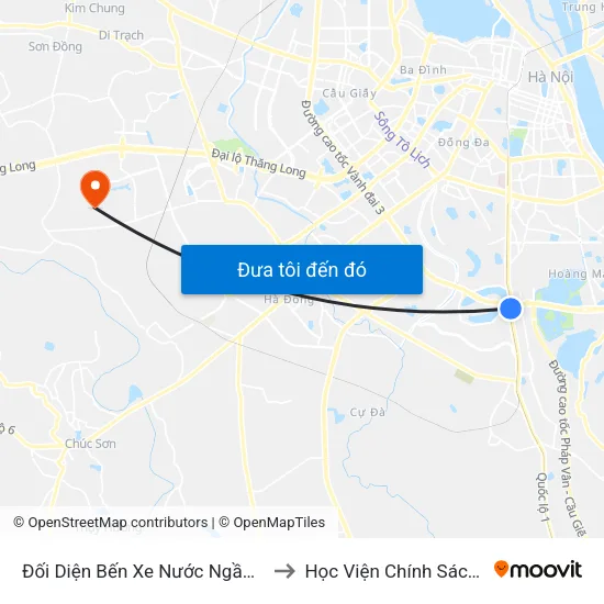 Đối Diện Bến Xe Nước Ngầm Hà Nội - Ngọc Hồi to Học Viện Chính Sách Và Phát Triển map