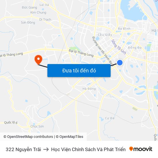 322 Nguyễn Trãi to Học Viện Chính Sách Và Phát Triển map