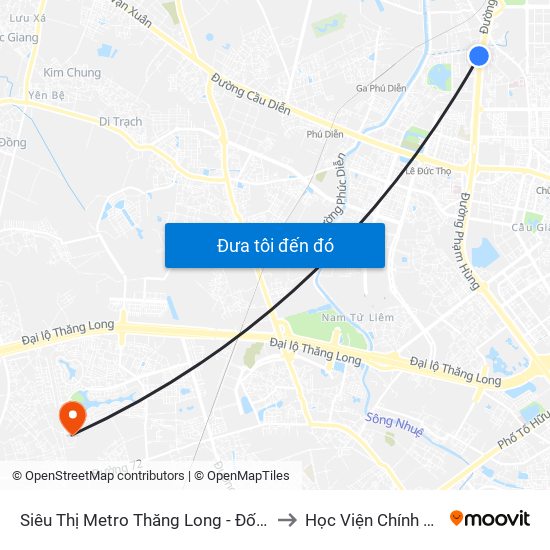 Siêu Thị Metro Thăng Long - Đối Diện Ngõ 599 Phạm Văn Đồng to Học Viện Chính Sách Và Phát Triển map