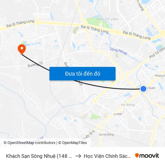 Khách Sạn Sông Nhuệ (148 Trần Phú- Hà Đông) to Học Viện Chính Sách Và Phát Triển map