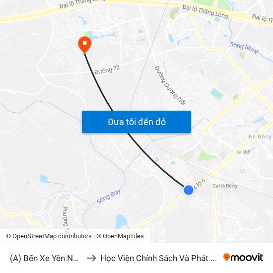 (A) Bến Xe Yên Nghĩa to Học Viện Chính Sách Và Phát Triển map