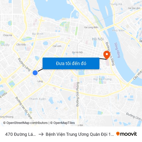 470 Đường Láng to Bệnh Viện Trung Ương Quân Đội 108 map