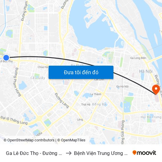 Ga Lê Đức Thọ - Đường Hồ Tùng Mậu to Bệnh Viện Trung Ương Quân Đội 108 map