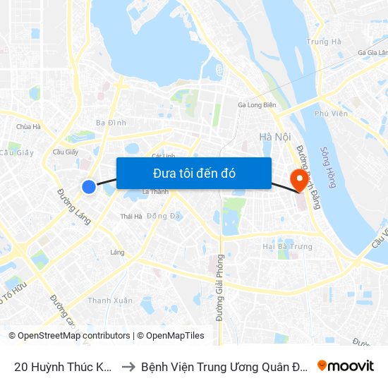 20 Huỳnh Thúc Kháng to Bệnh Viện Trung Ương Quân Đội 108 map