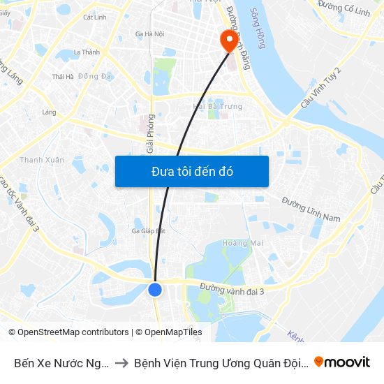 Bến Xe Nước Ngầm to Bệnh Viện Trung Ương Quân Đội 108 map