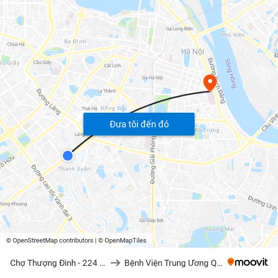 Chợ Thượng Đình - 224 Nguyễn Trãi to Bệnh Viện Trung Ương Quân Đội 108 map