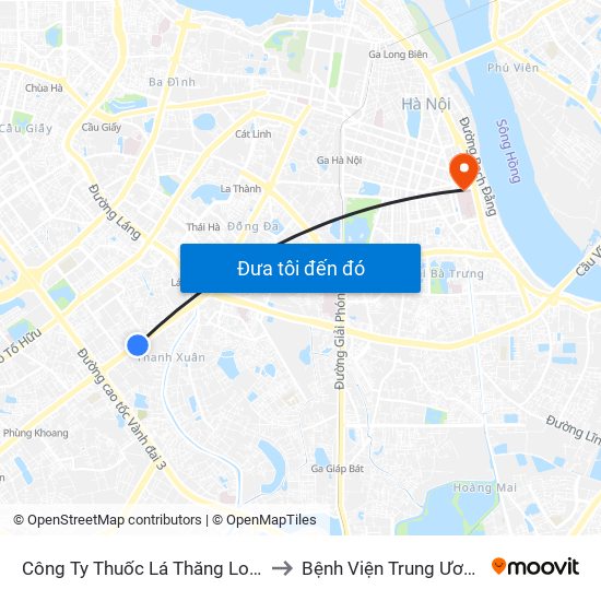 Công Ty Thuốc Lá Thăng Long - 235 Nguyễn Trãi to Bệnh Viện Trung Ương Quân Đội 108 map