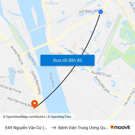 549 Nguyễn Văn Cừ (Cột Trước) to Bệnh Viện Trung Ương Quân Đội 108 map