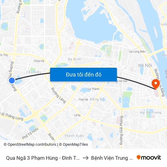 Qua Ngã 3 Phạm Hùng - Đình Thôn (Hướng Đi Phạm Văn Đồng) to Bệnh Viện Trung Ương Quân Đội 108 map