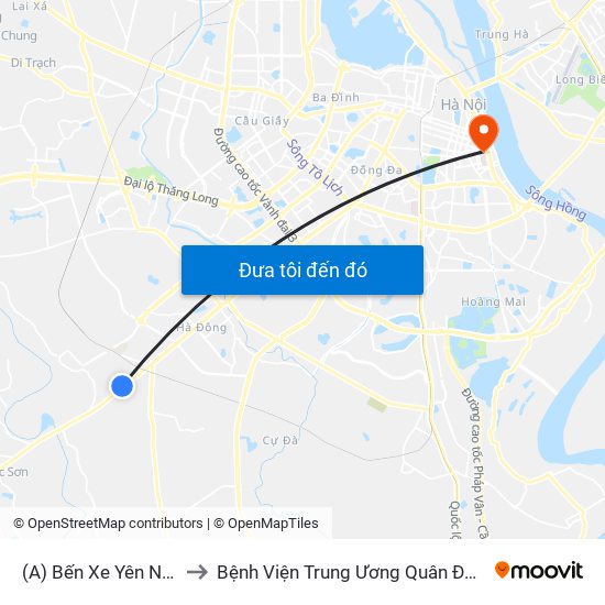 (A) Bến Xe Yên Nghĩa to Bệnh Viện Trung Ương Quân Đội 108 map