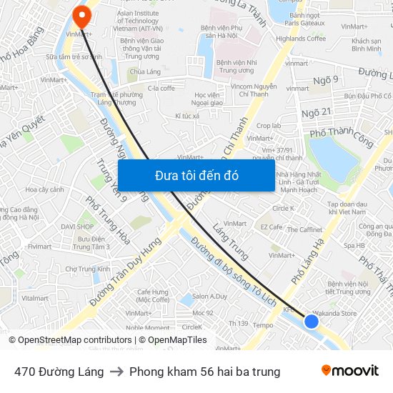 470 Đường Láng to Phong kham 56 hai ba trung map